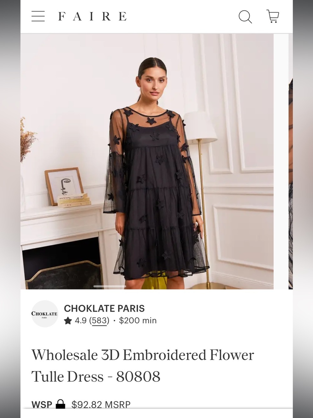 NWT Choklate Paris - Sheer Floral Appliqué Black Tulle Dress